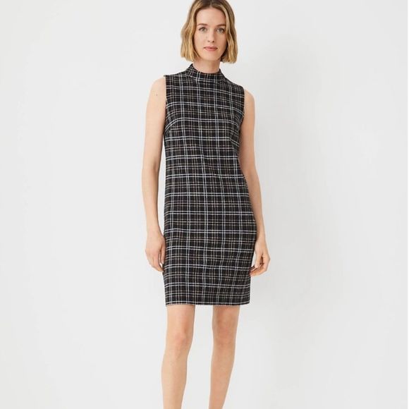 Ann Taylor 00P Petite Plaid Mock Neck Shift Dress - Picture 2 of 4